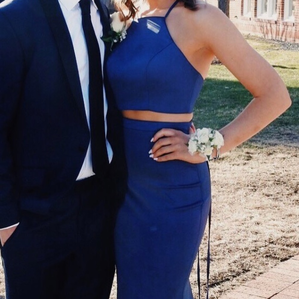 Navy blue Faviana two piece prom dress